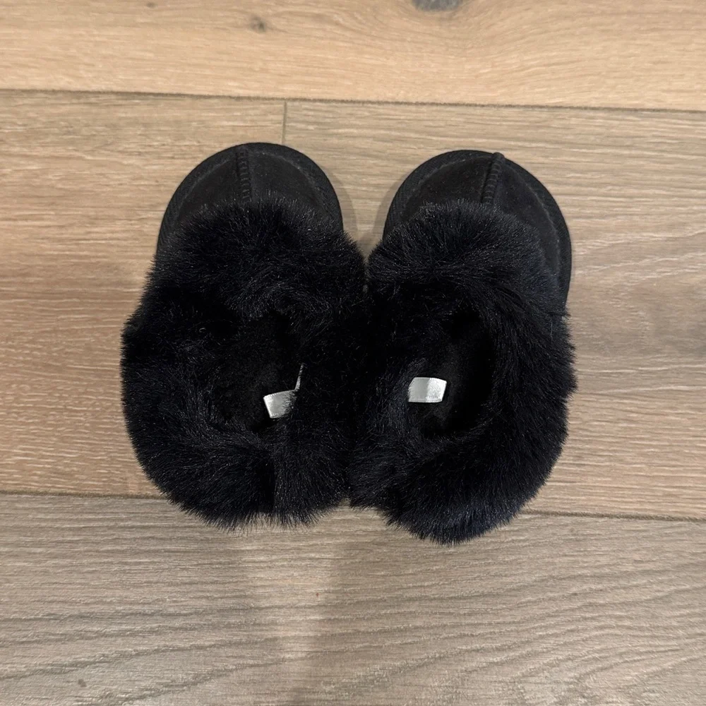 CAT‎ & JACK Black Piper Faux Fur Cuff Scuff Slipper Boots Size Girls Toddler 6